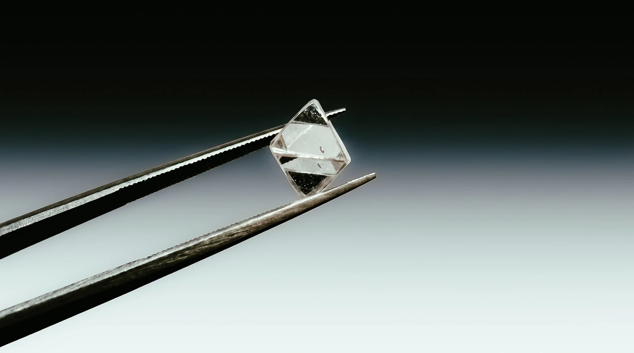 Rough diamond held in tweezers